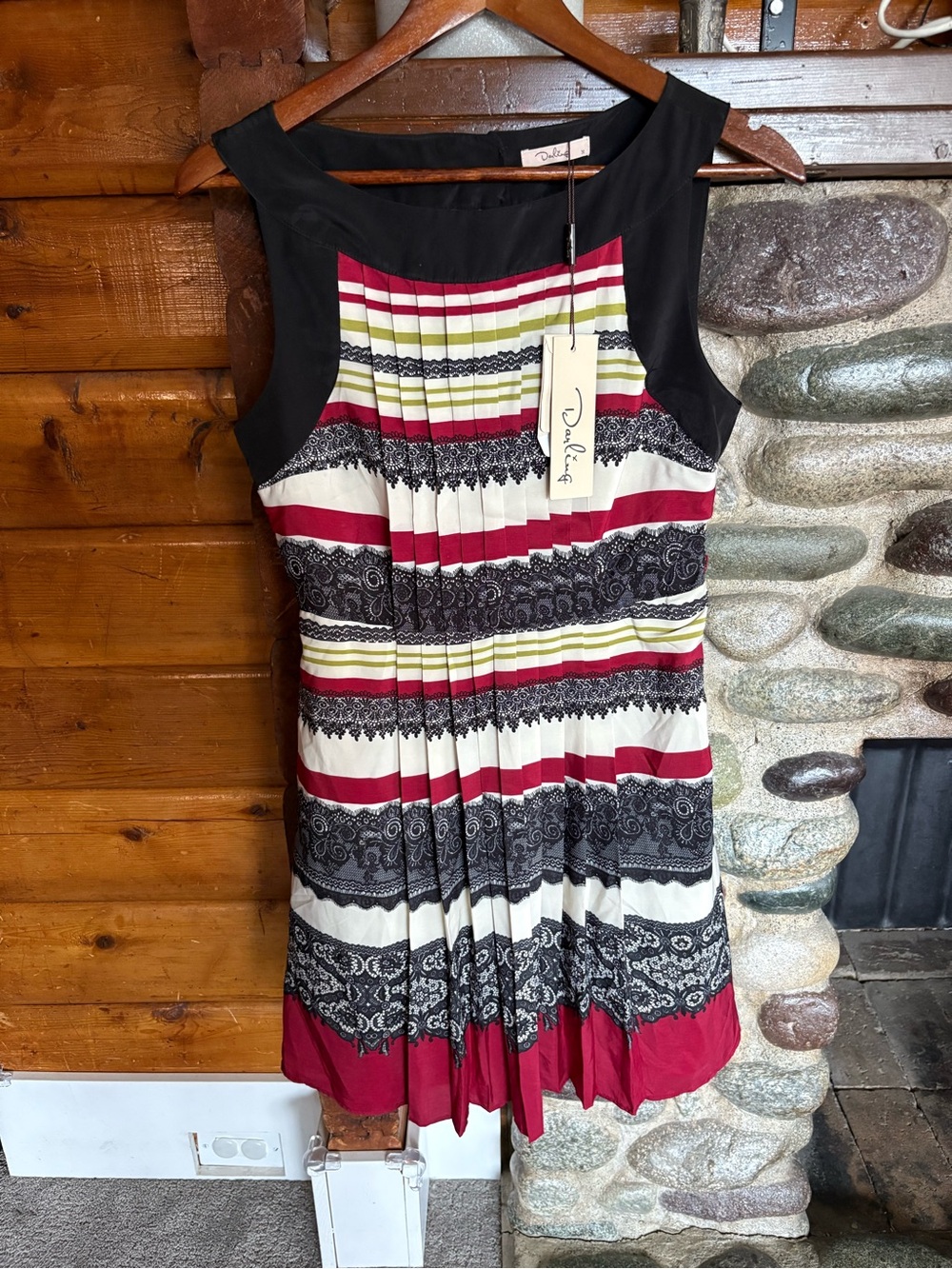 NWT Darling Allegra Dress NWT Burgundy Lace Print Pleated Fit & Flare M